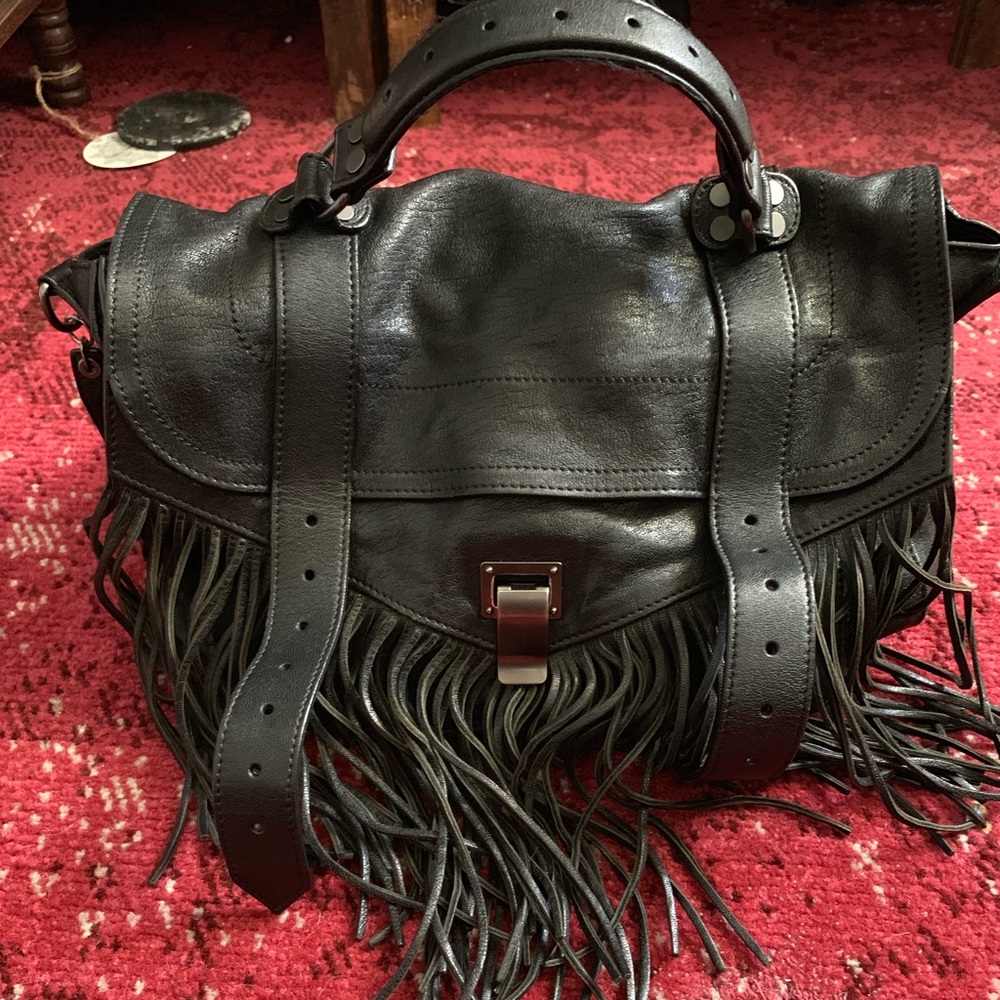 Proenza Schouler Black Leather Fringe Satchel with Top Handle